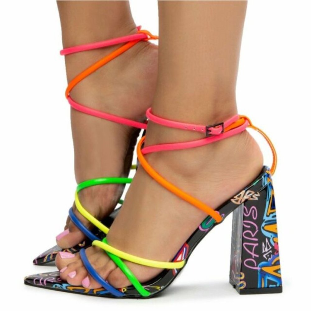 NEW Cape Robbin Multi Open Toe Strappy Chunky Heel - Picture 2 of 6